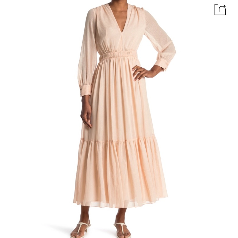 SANDRO TIERED Gathered Metallic MAXI DRESS - Picture 2 of 6